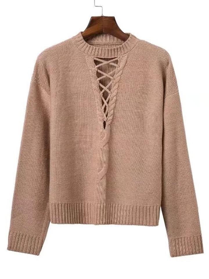 Shein Criss Cross V Neckline Ribbed Trim Sweater