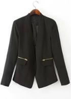 Rosewe Laconic Solid Black Zipper Decorated Long Sleeve Blazer
