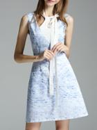 Shein Blue Tie Neck Backless Print A-line Dress