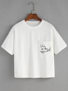 Shein White Crew Neck Pocket Crop T-shirt