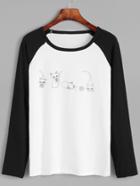 Shein Contrast Raglan Sleeve Cats Print T-shirt