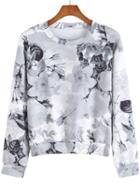 Shein Grey Round Neck Floral Loose Sweatshirt