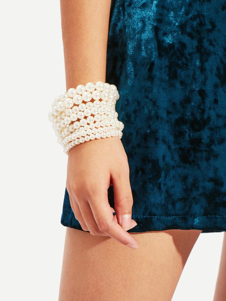 Shein Faux Pearl Design Beaded Bracelet Set