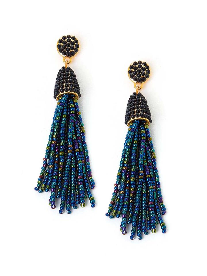 Shein Beaded Tassel Charm Drop Earrings
