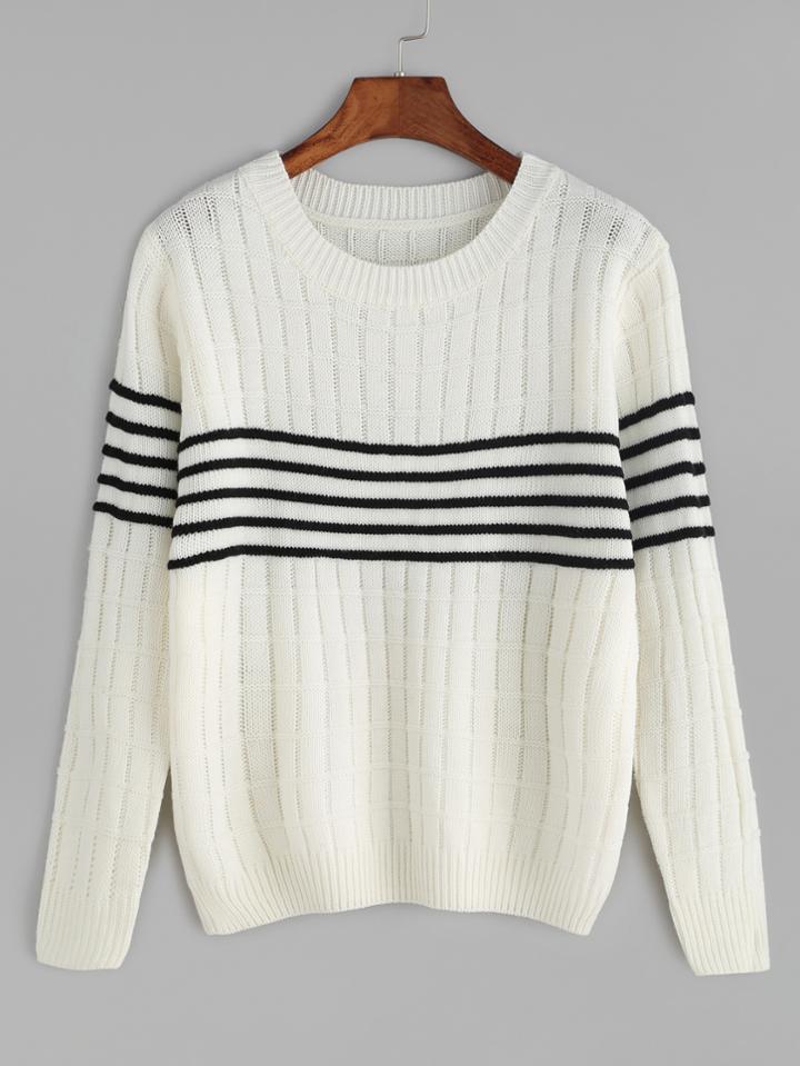 Shein Beige Contrast Striped Knitwear