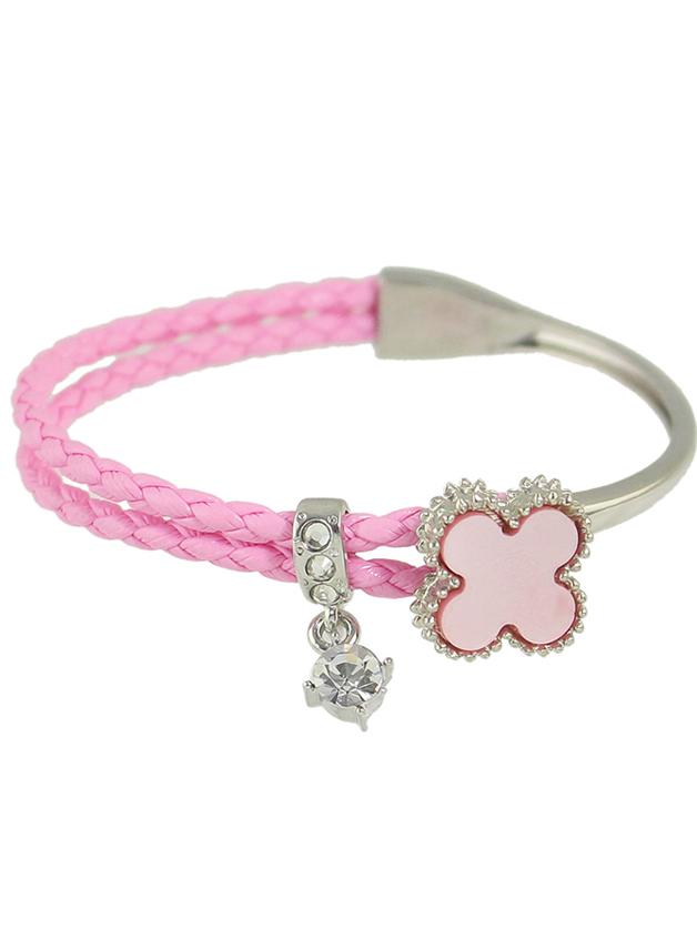 Shein Hotpink Rhinestone Braided Pu Leather Chain Link Bracelet