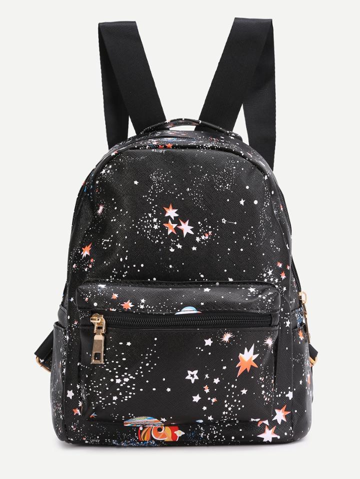 Shein Black Starry Night Print Pu Backpack