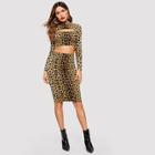 Shein Cutout Leopard Print Crop Top & Skirt Co-ord