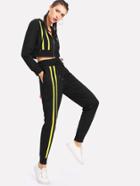 Shein Tape Detail Crop Hooded Jacket & Sweatpants Set