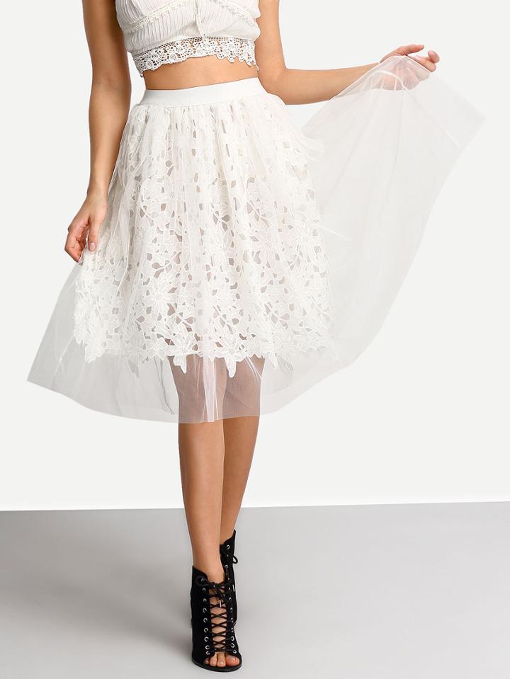 Shein White Elastic Waist Mesh Skirt