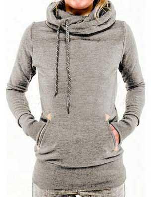 Shein Grey Drawstring Hooded Pocket Sweatshirt