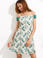 Shein Off The Shoulder Embroidered Organza Overlay Dress