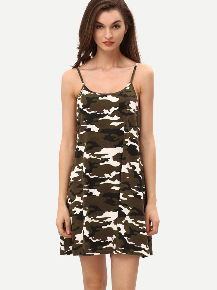 Shein Multicolor Army Green Slip Shift Dress