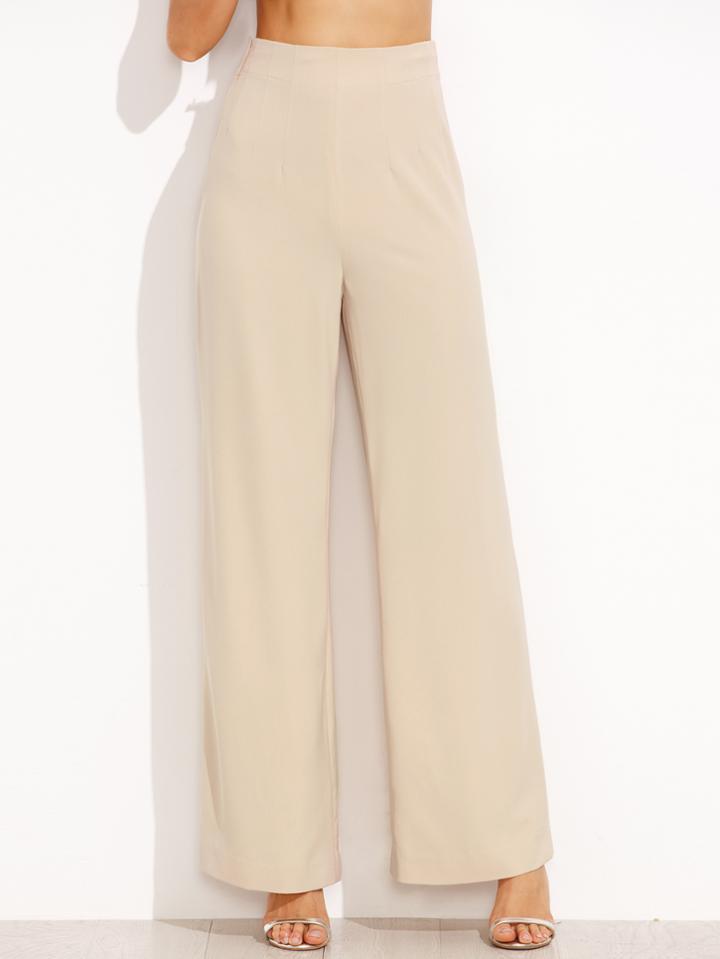 Shein Apricot High Waist Zipper Side Straight Pants