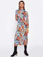 Shein Band Collar Floral Print Sheath Dress