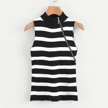 Shein Contrast Stripe Zip Detail Sleeveless Jumper