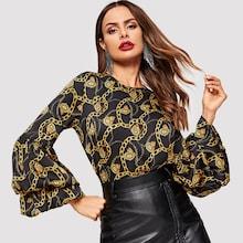 Shein Chain Print Keyhole Back Top