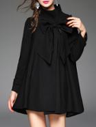 Shein Black High Neck Bowknot Coat