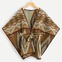 Shein Knot Front Geo Cape Coat