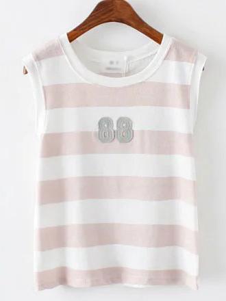 Shein Pink Stripe Applique Tank Top