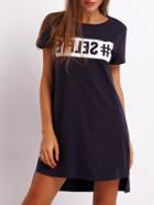 Shein Blue Crew Neck Letters Print Asymmetrical Dress