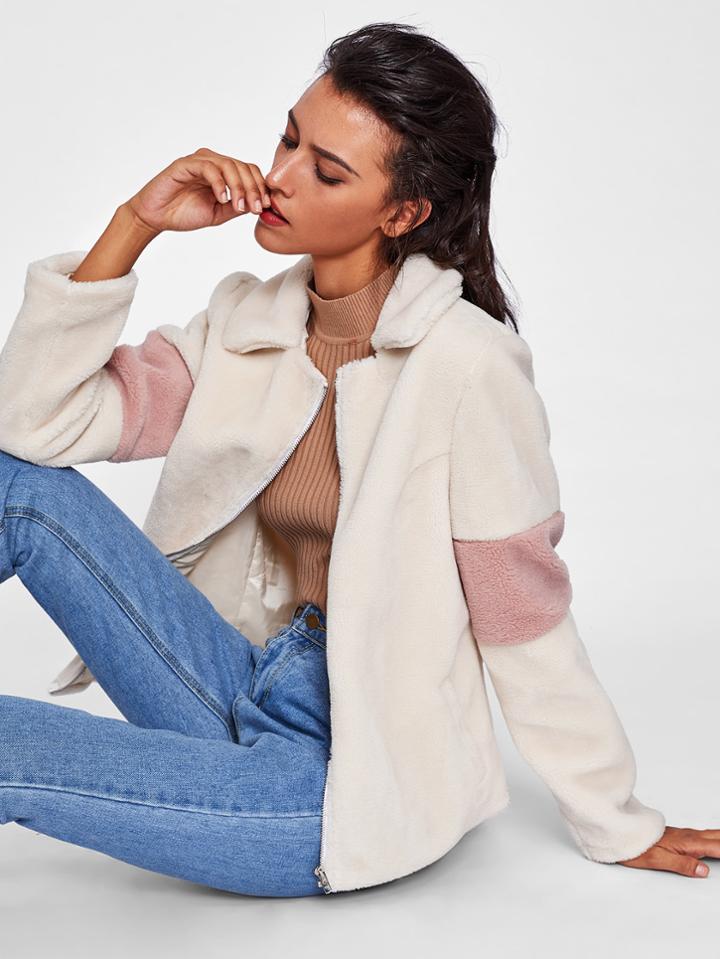 Shein Contrast Elbow Fuzzy Jacket