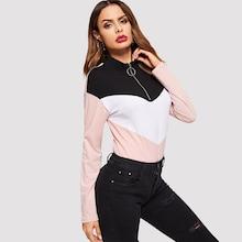 Shein Zip Half Placket Color Block Tee