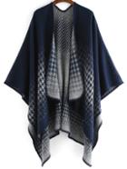 Shein Blue Houndstooth Print Loose Cape