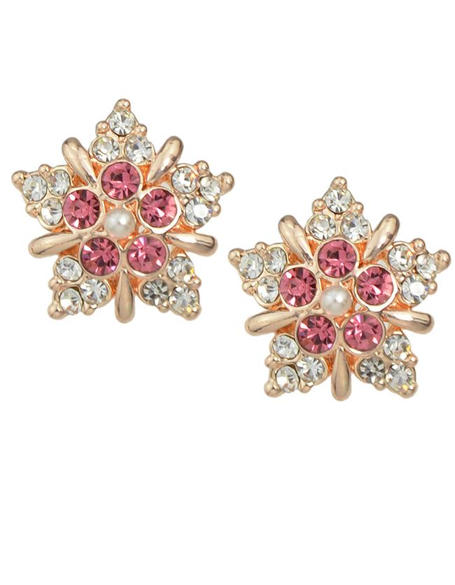 Shein Hotpink Rhinestone Flower Stud Earrings
