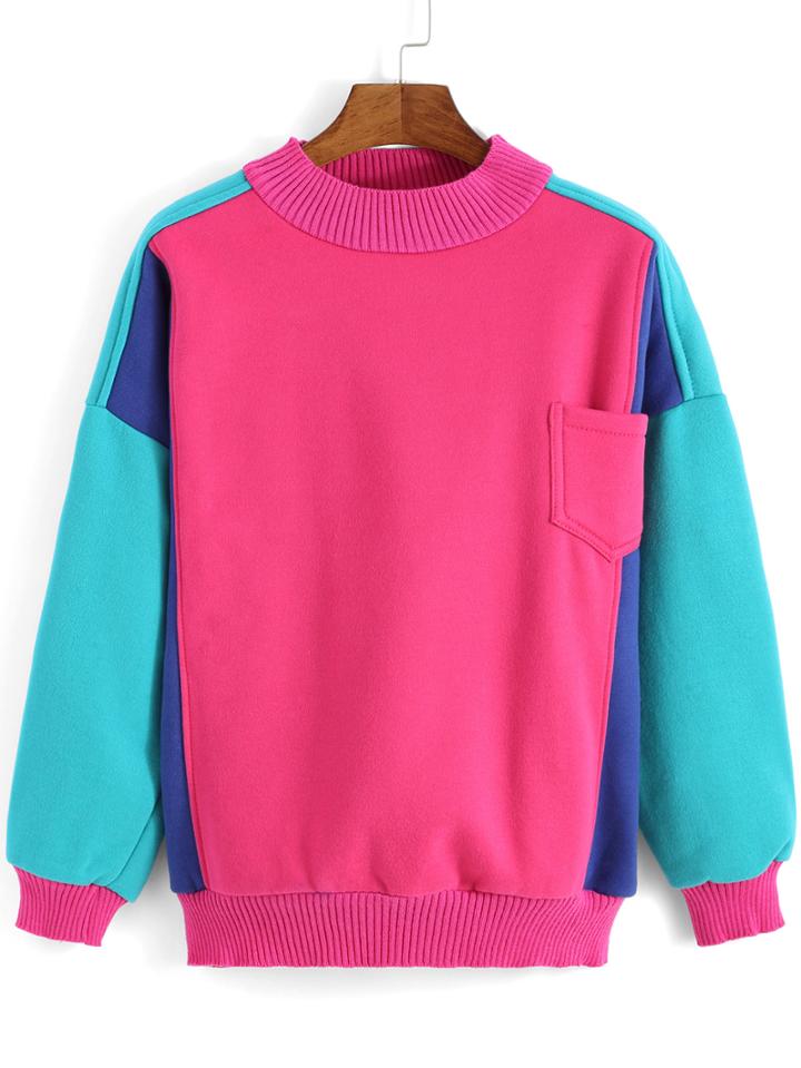 Shein Multicolor Long Sleeve Pocket Loose Sweatshirt