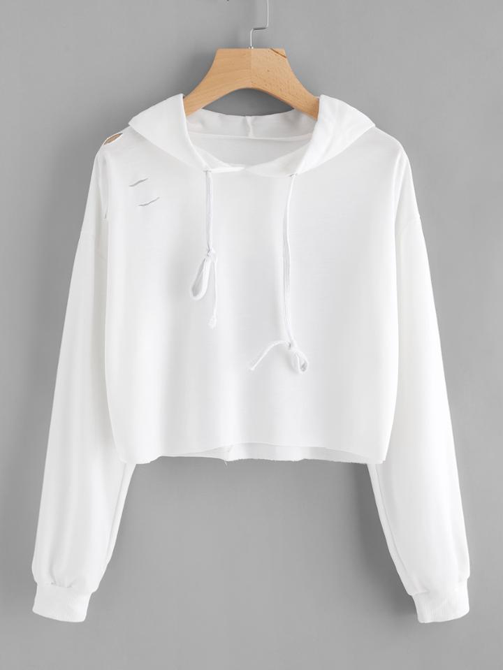 Shein Ripped Drawstring Hoodie
