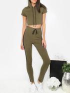 Shein Army Green Short Sleeve Crop T-shirt With Pants