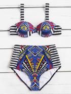 Shein Abstract Print High Waist Bustier Bikini Set