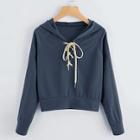 Shein Lace Up Solid Hooded Sweatshirt