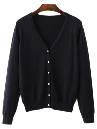 Shein Navy V Neck Buttons Front Cardigan Knitwear