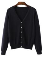 Shein Navy V Neck Buttons Front Cardigan Knitwear
