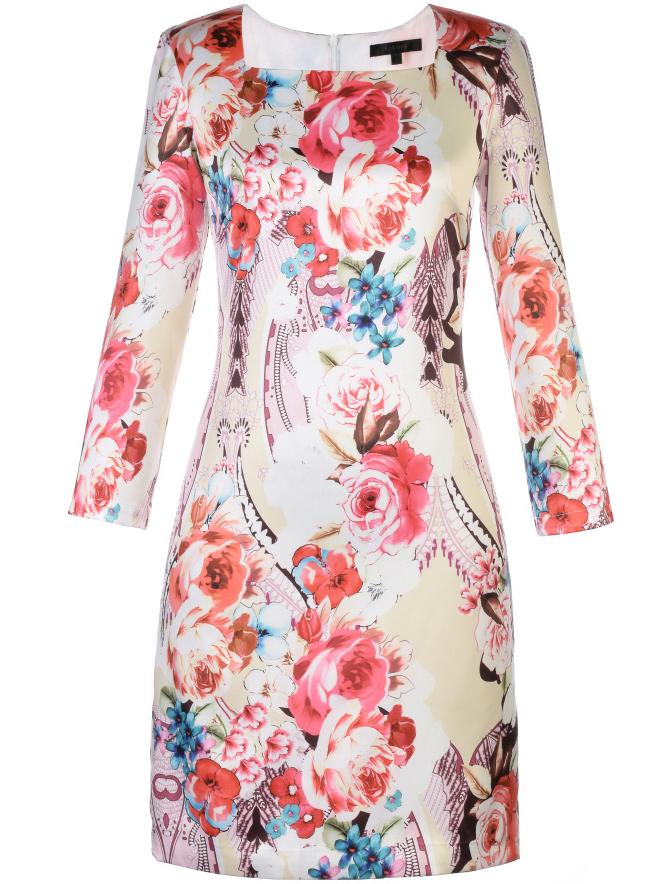 Shein Multicolor Boat Neck Floral Sheath Dress