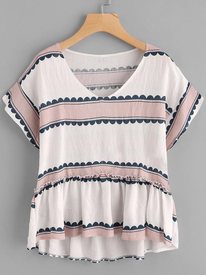 Shein Contrast Print Pep Hem Blouse