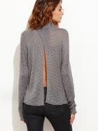 Shein Grey Turtleneck Drop Shoulder Split Back Sheer Sweater