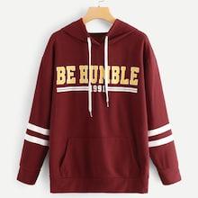 Shein Plus Letter Print Varsity Striped Hoodie