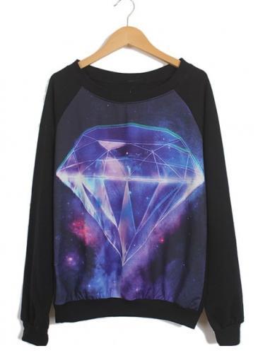 Rosewe Casual Round Neck Long Sleeve Diamond Printed Sweatshirt