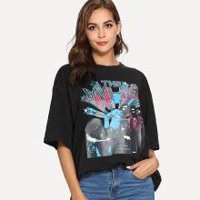 Shein Men Figure And Letter Print Tee