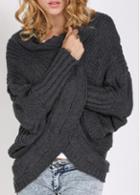 Rosewe Laconic Batwing Sleeve Knitting Wool Cardigans Dark Grey