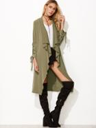 Shein Army Green Waterfall Collar Drawstring Sleeve Coat