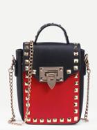 Shein Contrast Studded Box Handbag With Chain