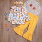 Shein Toddler Girls Lemon Print Blouse & Flare Leg Pants & Headband