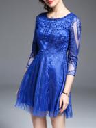 Shein Blue Sheer Gauze Embroidered Dress