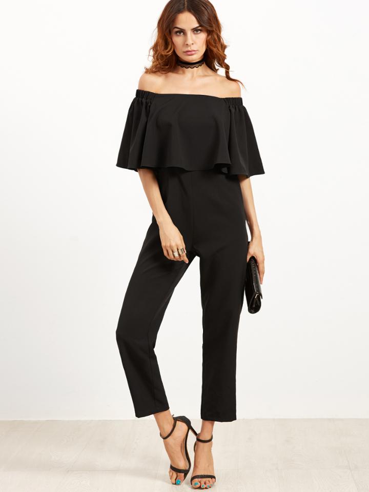 Shein Black Off The Shoulder Ruffle Jumpsuit