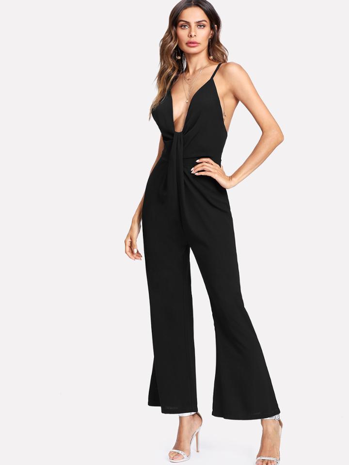 Shein Criss Cross Open Back Flare Jumpsuit