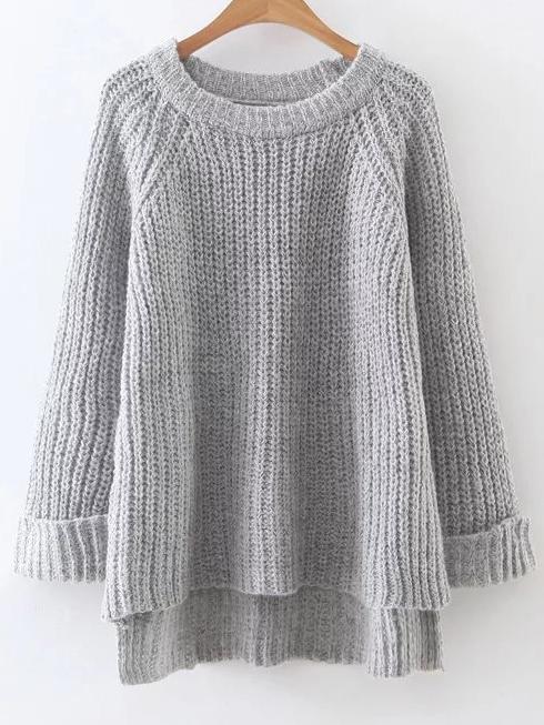 Shein Roll-up Sleeve Dip Hem Sweater